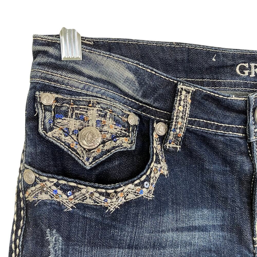 Grace In La Sz 29 Flap Pocket Embellished Embroidered Low Rise Bootcut Jeans - Picture 4 of 16
